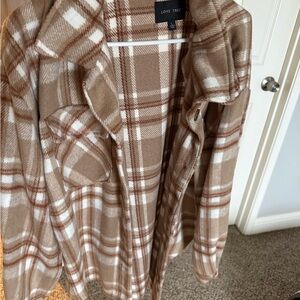 Love Tree Women's Checkered Brown and White Teddy Jacket